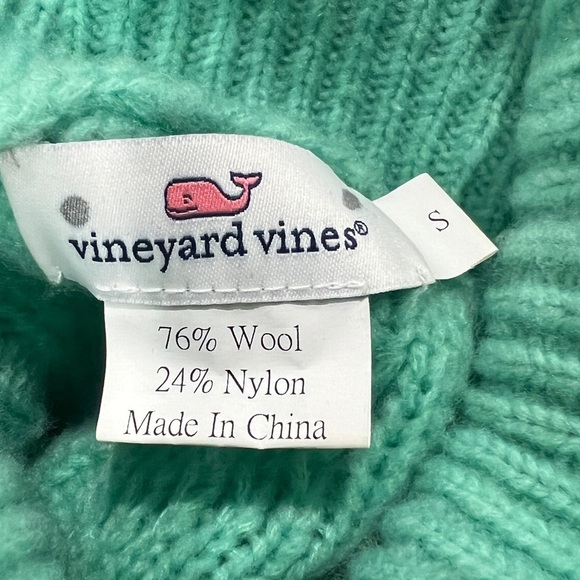 VINEYARD VINES Women’s Light Green Wool Blend Cable Knit Turtleneck Sweater - Picture 3 of 3